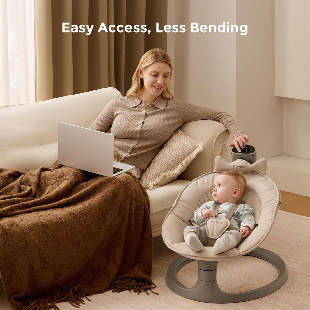 Momcozy elevated control panel access indicates easy adjustments from a comfortable height.