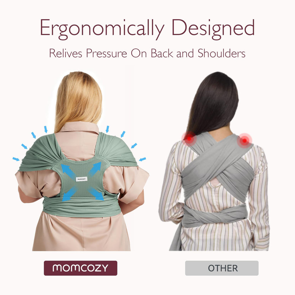 Momcozy ergonomic M-shape hip design supports healthy hip development.