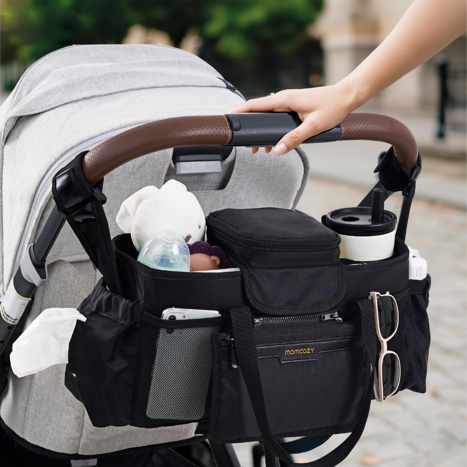 Momcozy Extra Large Stroller Organizer Max three-way usage for versatile carry