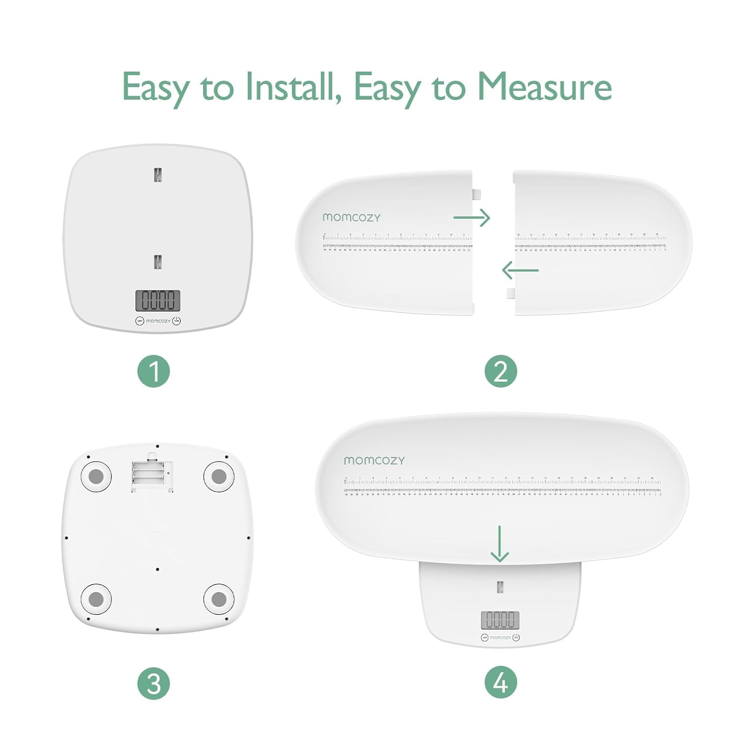Momcozy family-scale usage scenarios demonstrate versatile weighing for babies, pets, and adults