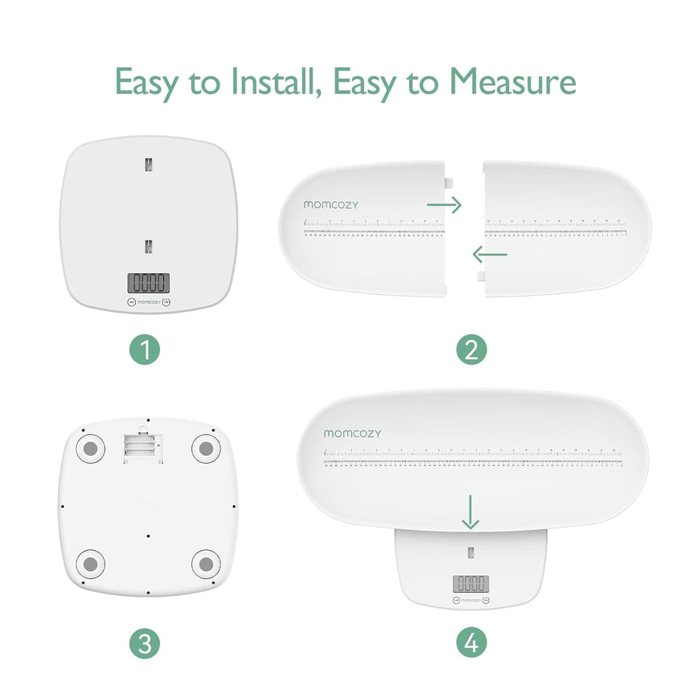 Momcozy family-scale usage scenarios demonstrate versatile weighing for babies, pets, and adults