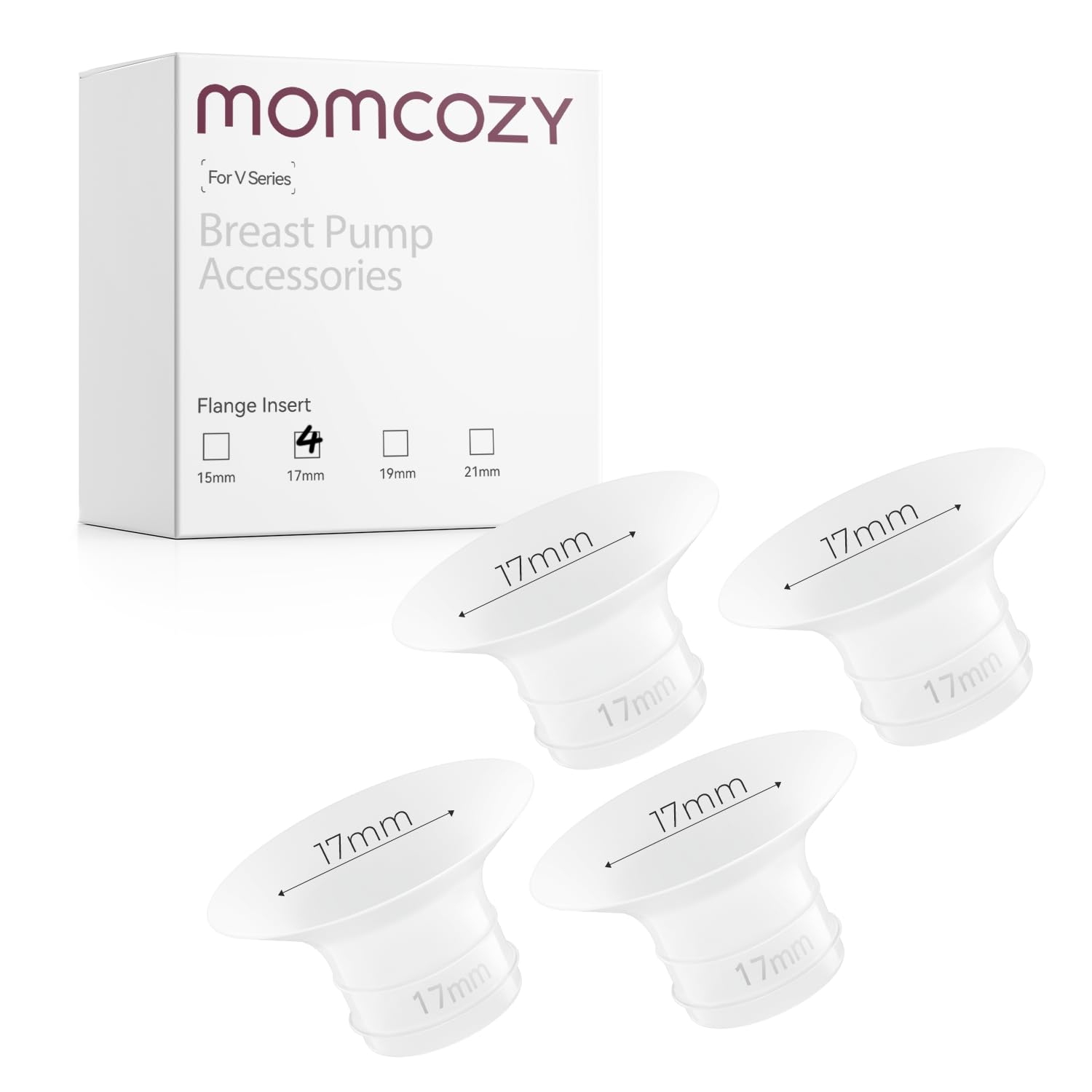Momcozy 17mm flange insert for V1 Pro/V2 Pro provides comfortable fit for extended pumping sessions.