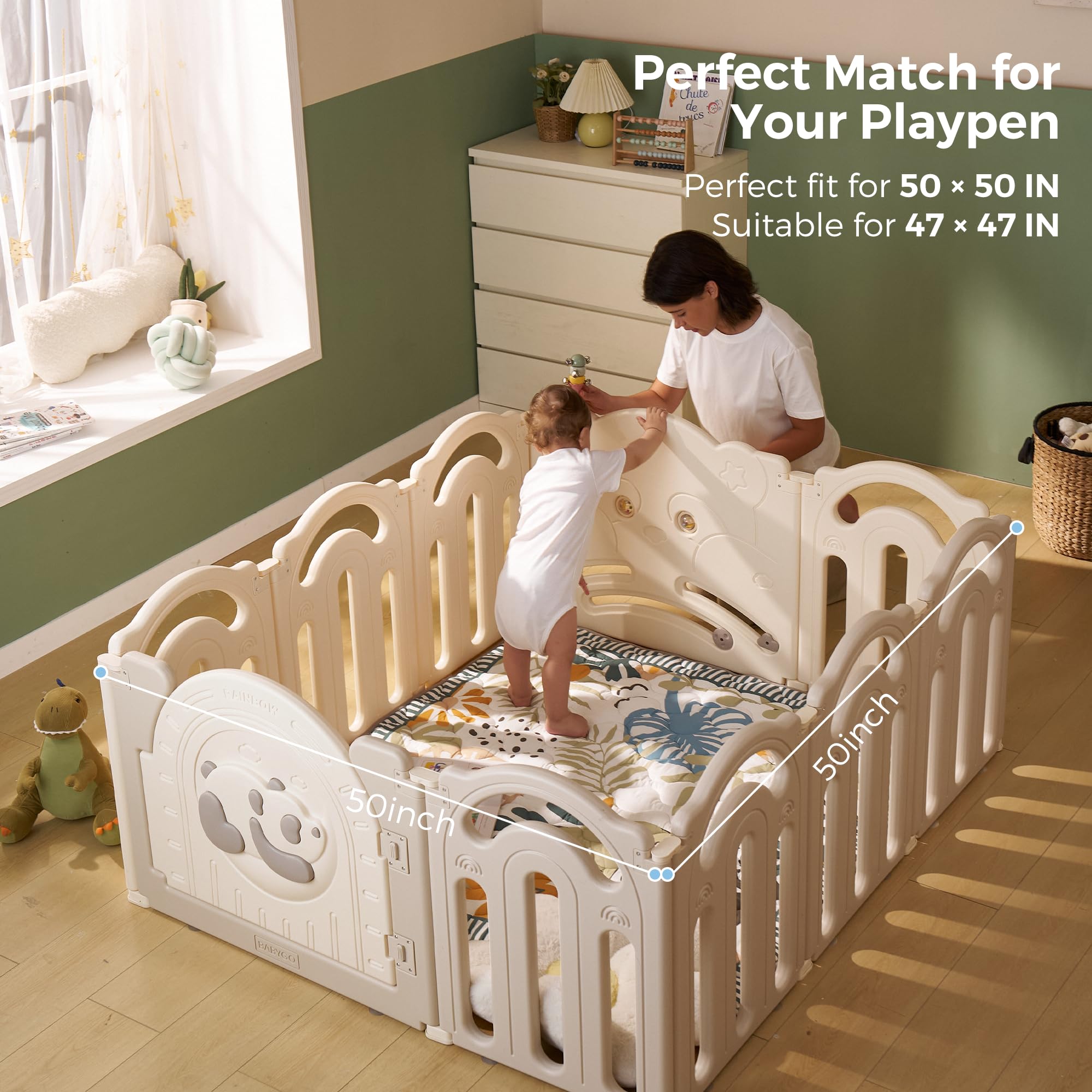 Momcozy Forest World crawling-area demonstrates safe cushioned ground for mobility.