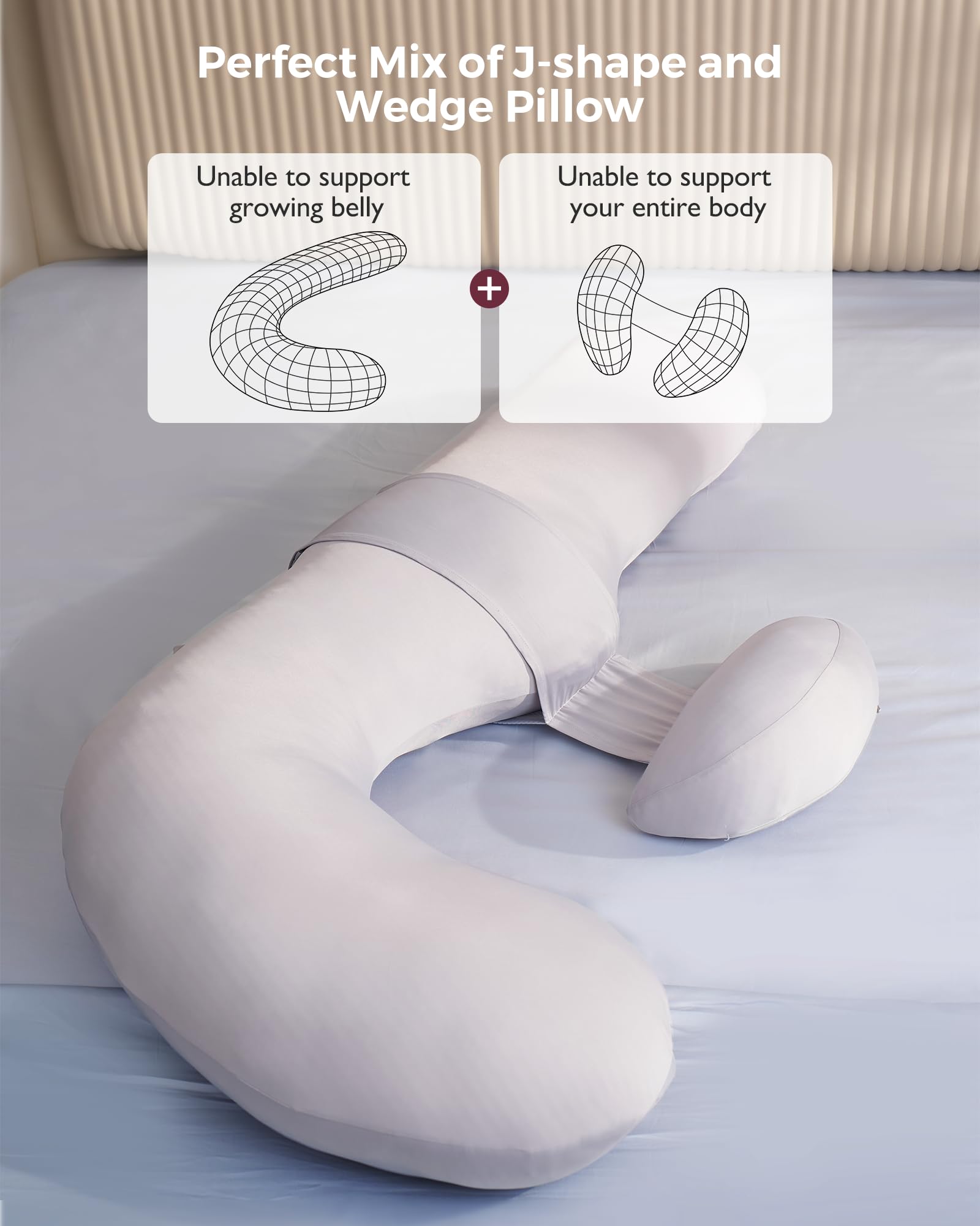 Momcozy full-body-support-pregnancy-pillow promotes proper alignment during sleep.