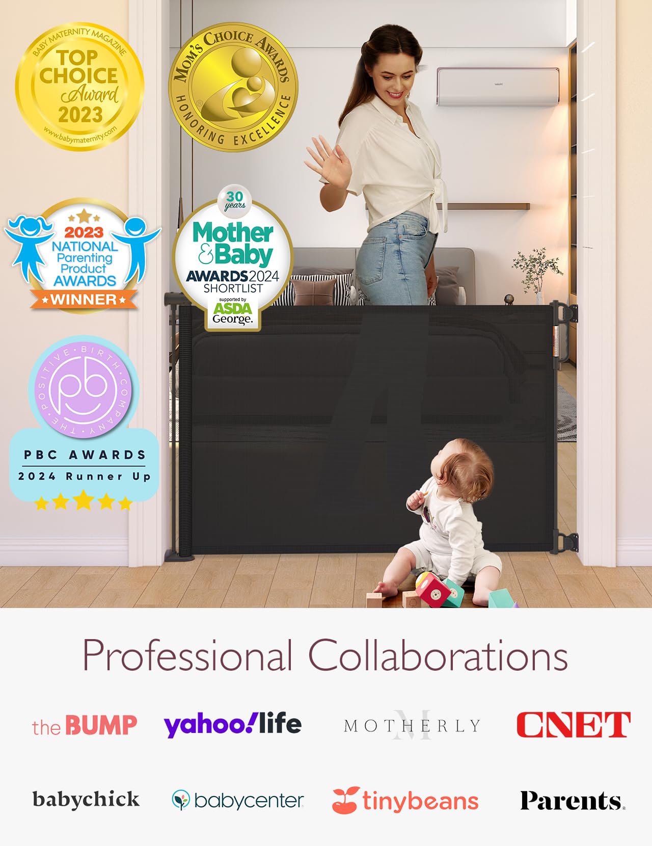 Momcozy gate folded away neatly for space-saving storage.