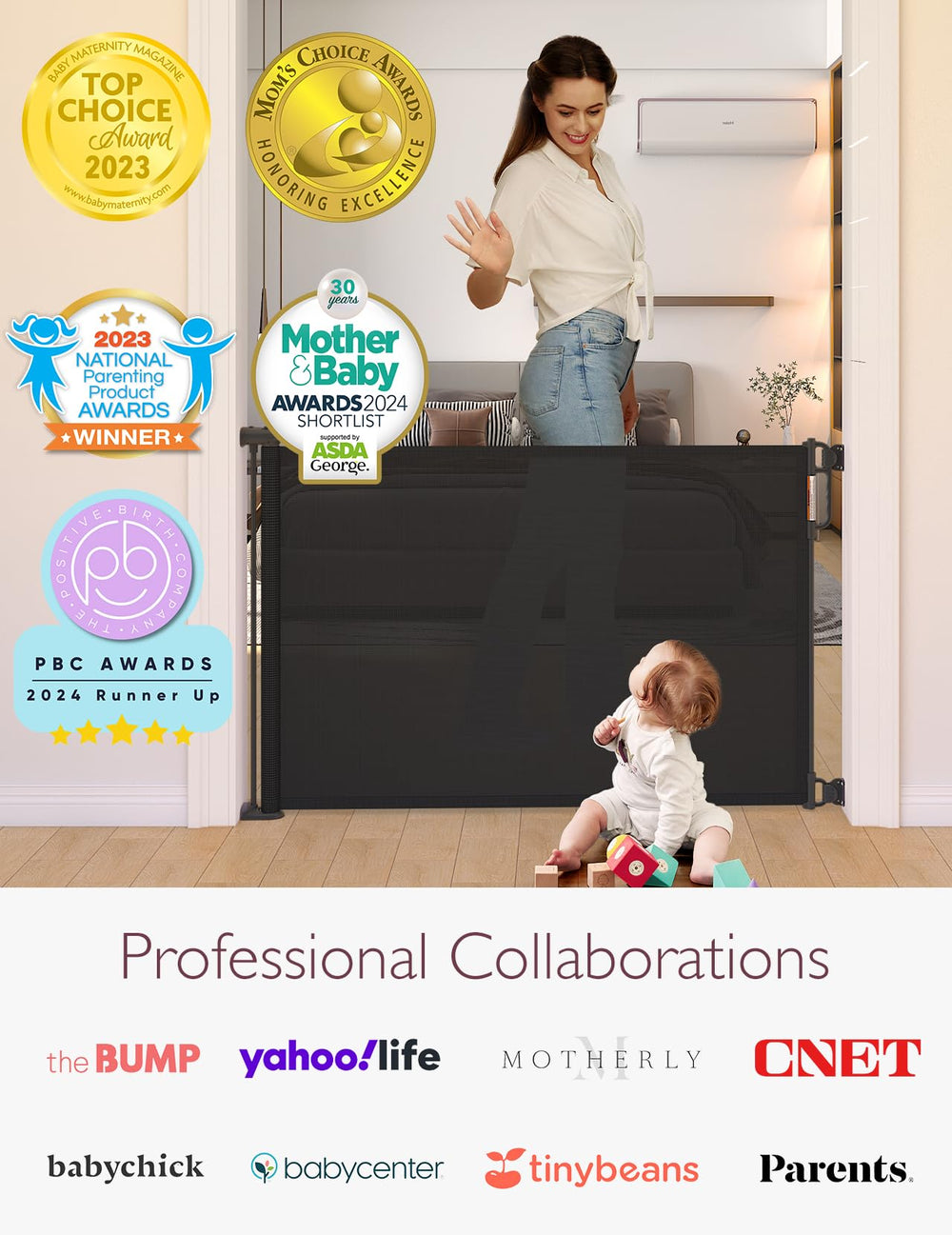 Momcozy gate folded away neatly for space-saving storage.