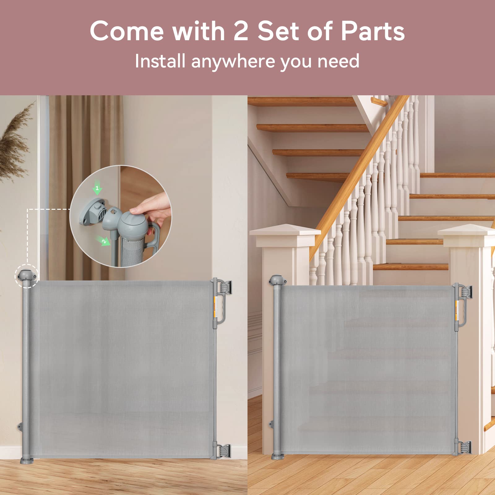 Momcozy gate grey finish blends with décor while remaining highly visible.