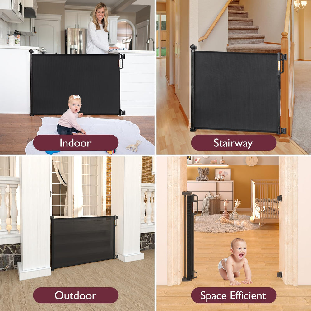 Momcozy gate on stairs provides versatile safety for kids and pets.