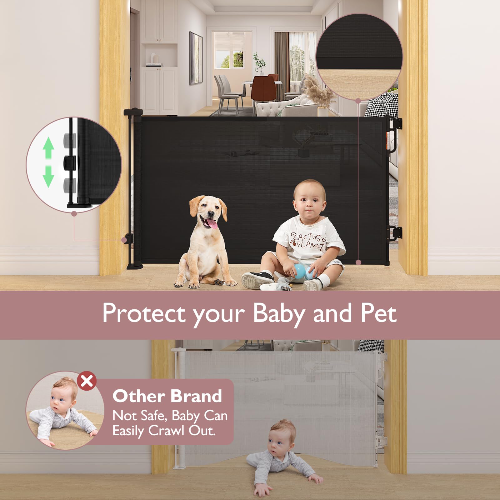 Momcozy gate with one-handed operation for easy opening while carrying items.
