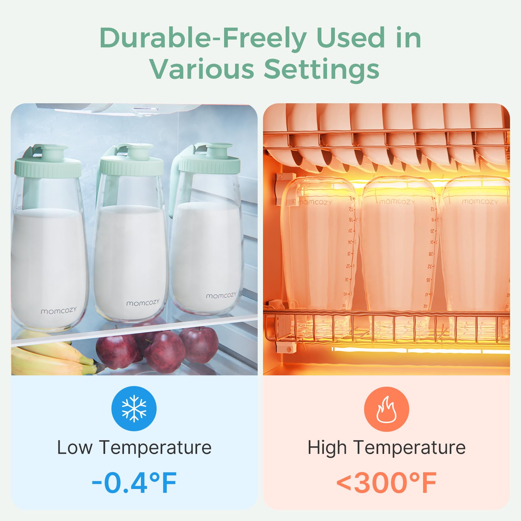 Momcozy 48oz handle closeup emphasizes ergonomic grip for comfortable pouring