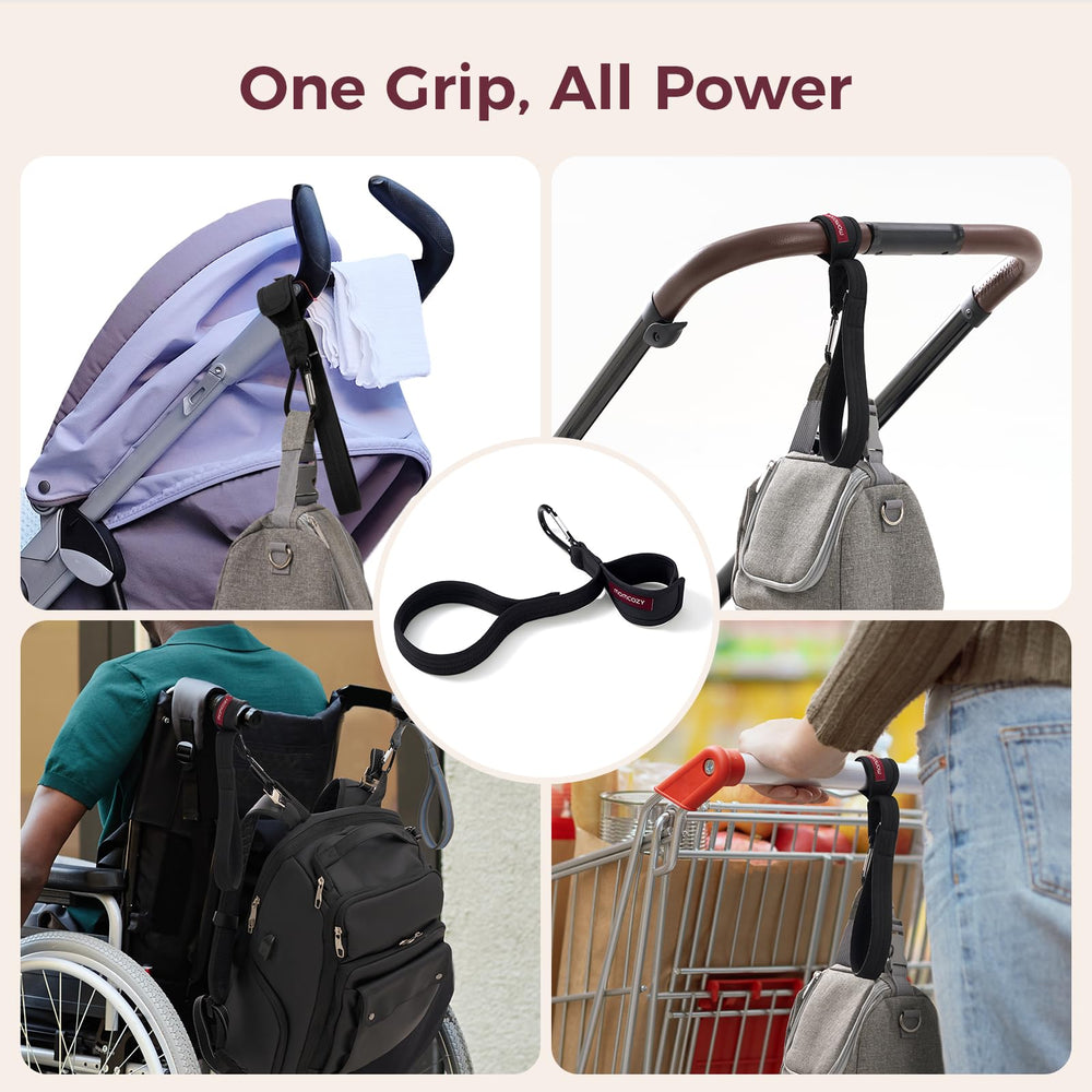 Momcozy handle strap on city streets helps maintain control during busy errands
