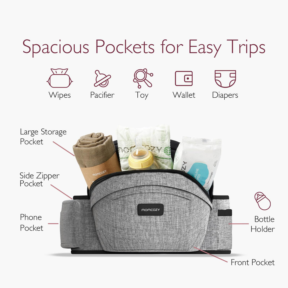 Momcozy Hip Seat 3D Abdominal Support Detail — reduces pressure and enhances comfort