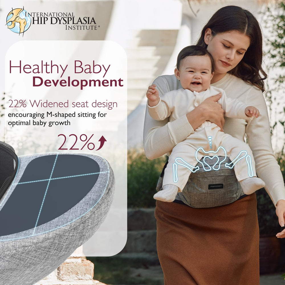 Momcozy Hip Seat Gray Back View — easy access storage while on adventures