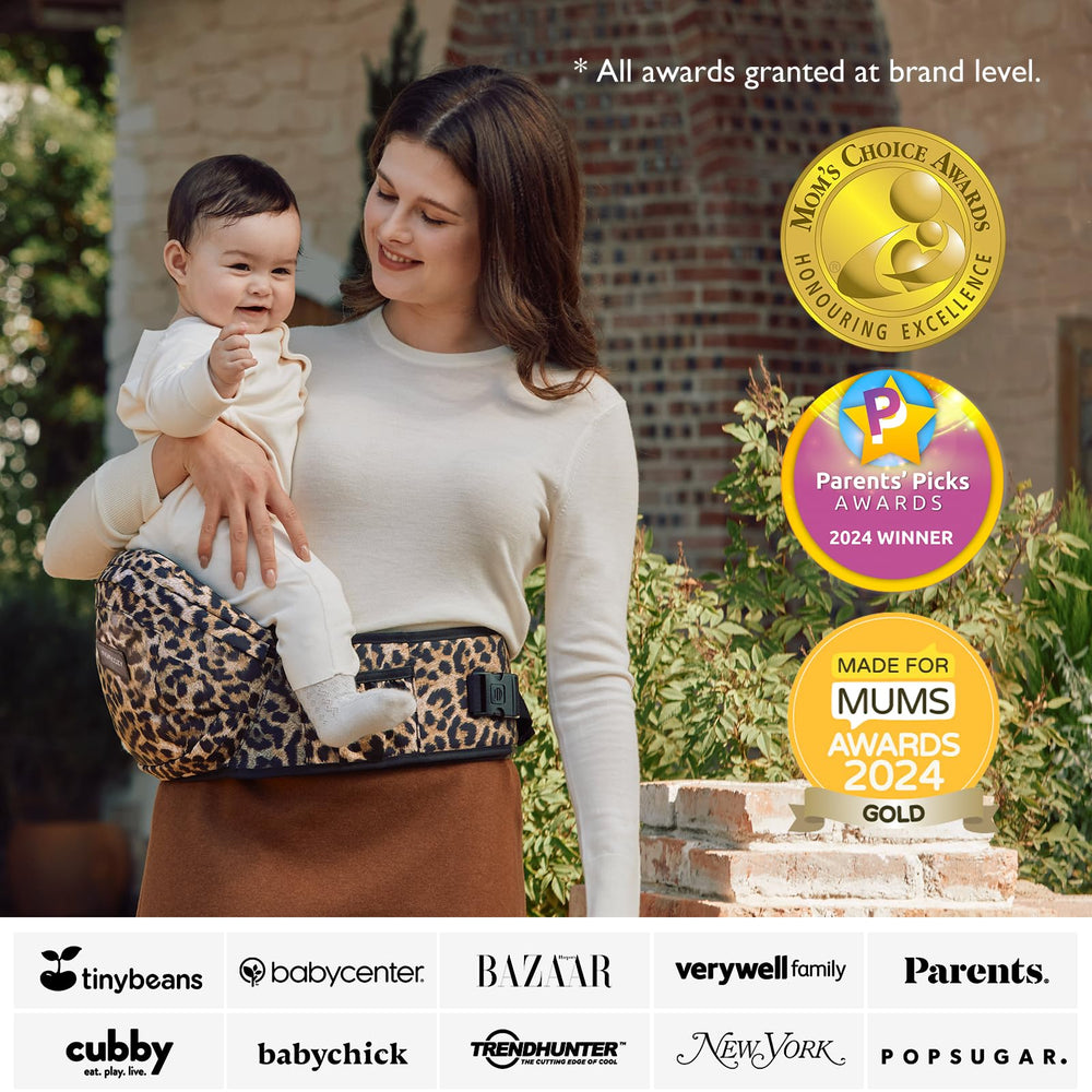 Momcozy hip seat storage pockets double as diaper bag on the go