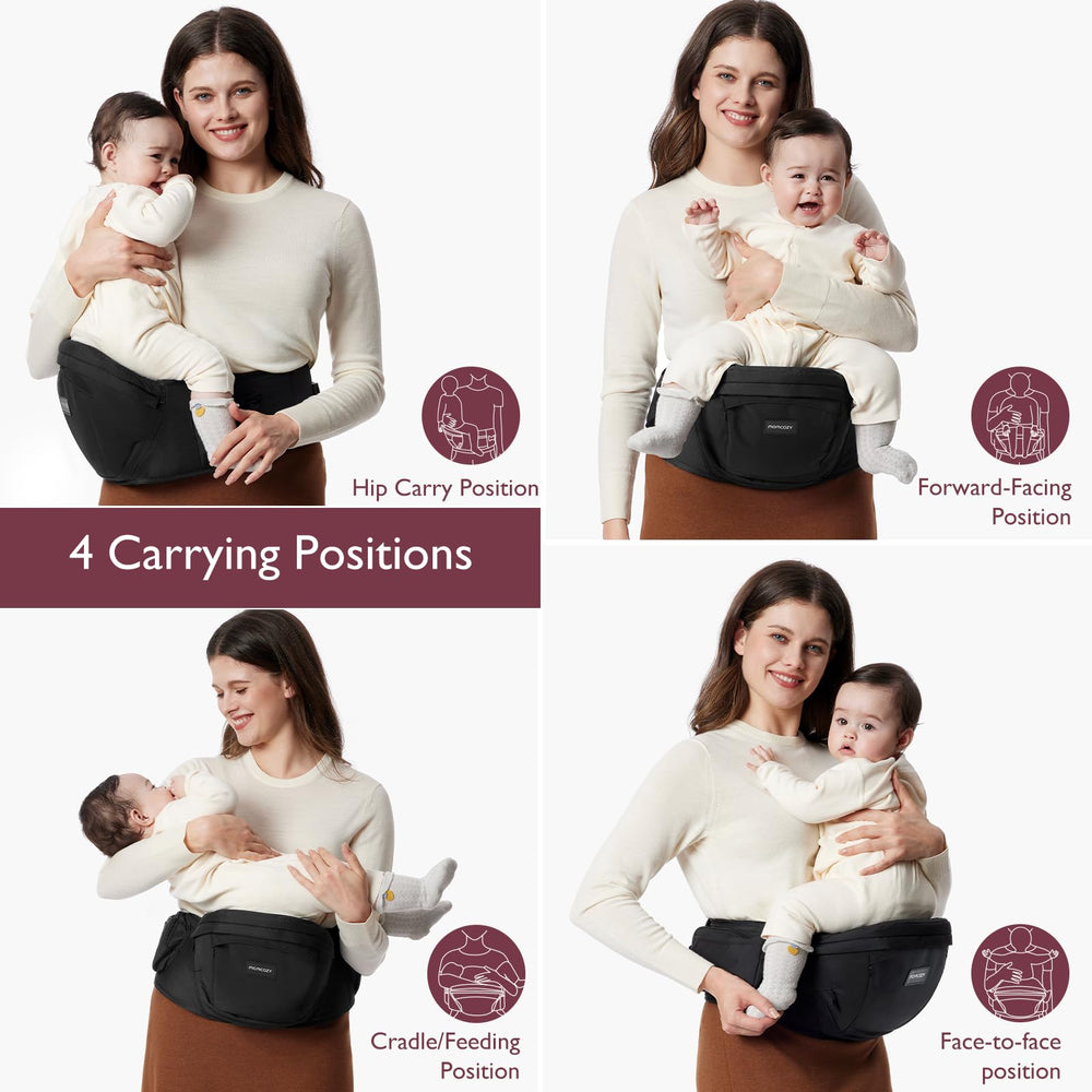 Momcozy hip seat carrier appears lightweight at 1.54 pounds for easy carrying.