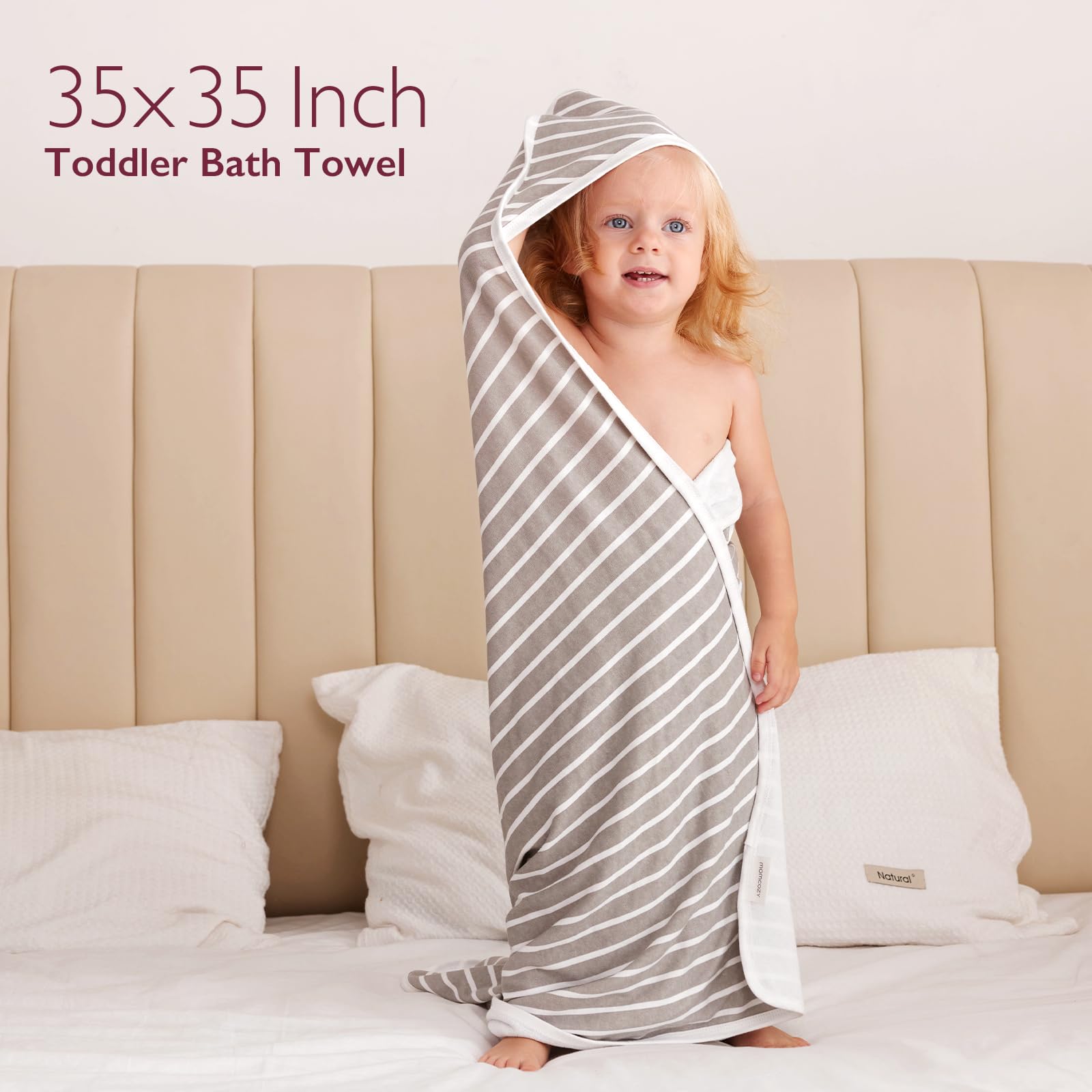 Momcozy hooded baby towel gift box presentation invites gifting for new parents.