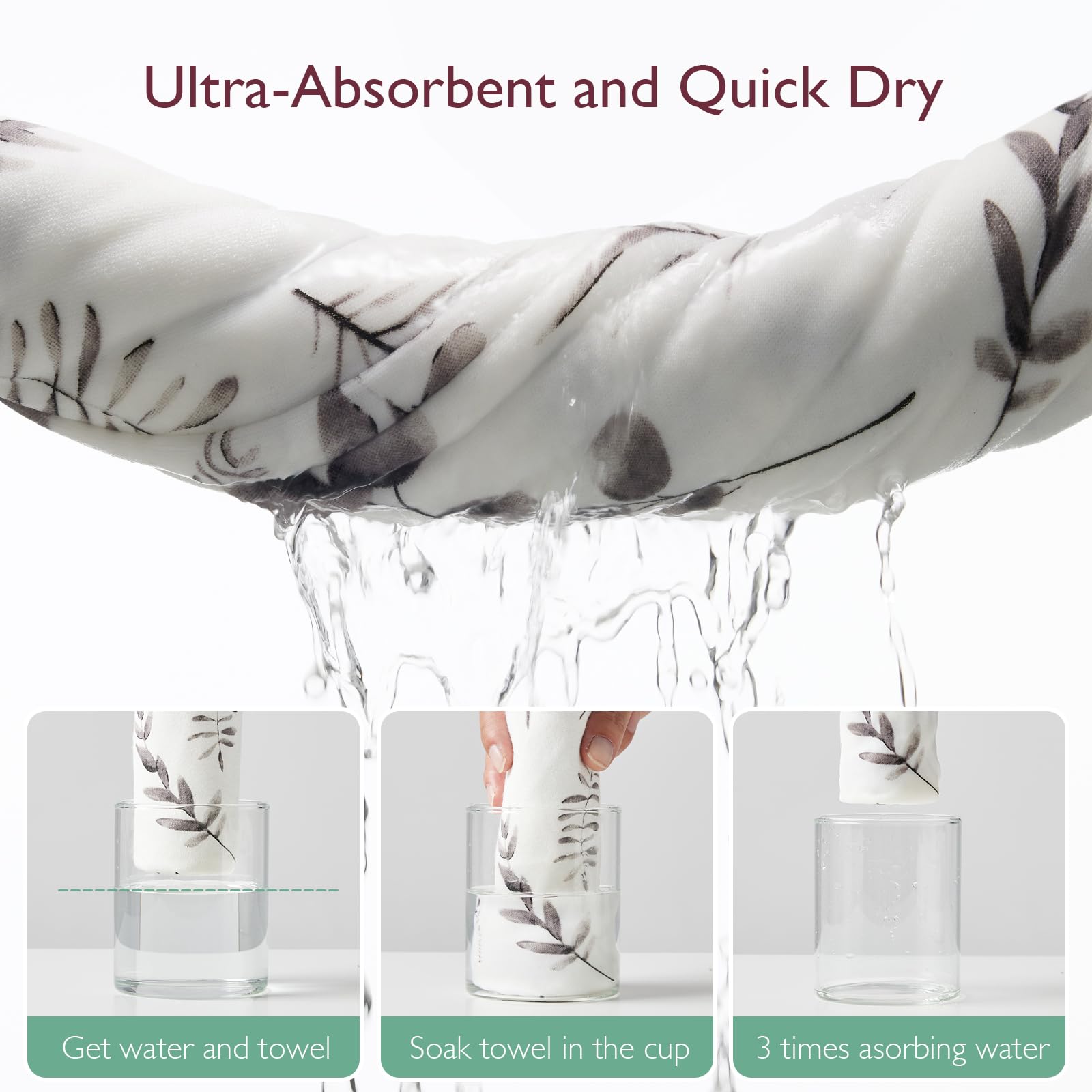 Momcozy hooded baby towel ink-wash leaves pattern in a unisex design