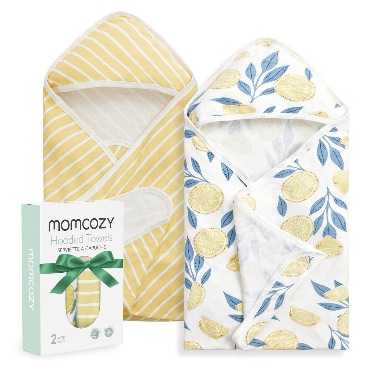 Momcozy hooded baby towel with soft cloud texture for cozy post-bath warmth.