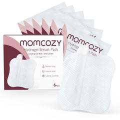 Momcozy hydrogel nipple pads with cooling relief for nursing sessions.