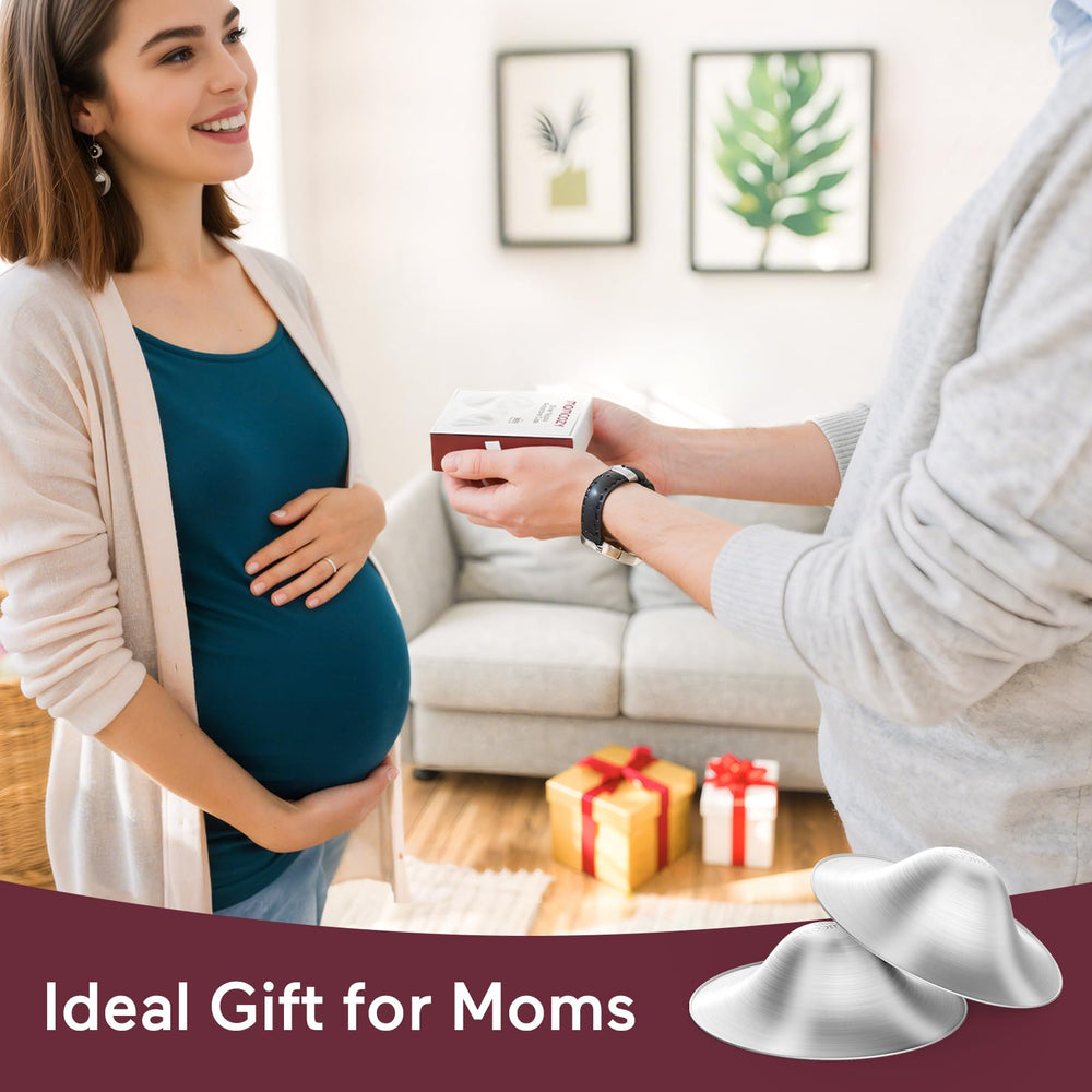 Momcozy hypoallergenic silver shield protects sensitive skin during breastfeeding.