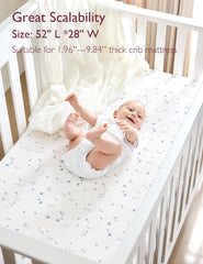 Momcozy inside-seam durability crib sheet highlights reinforced corners