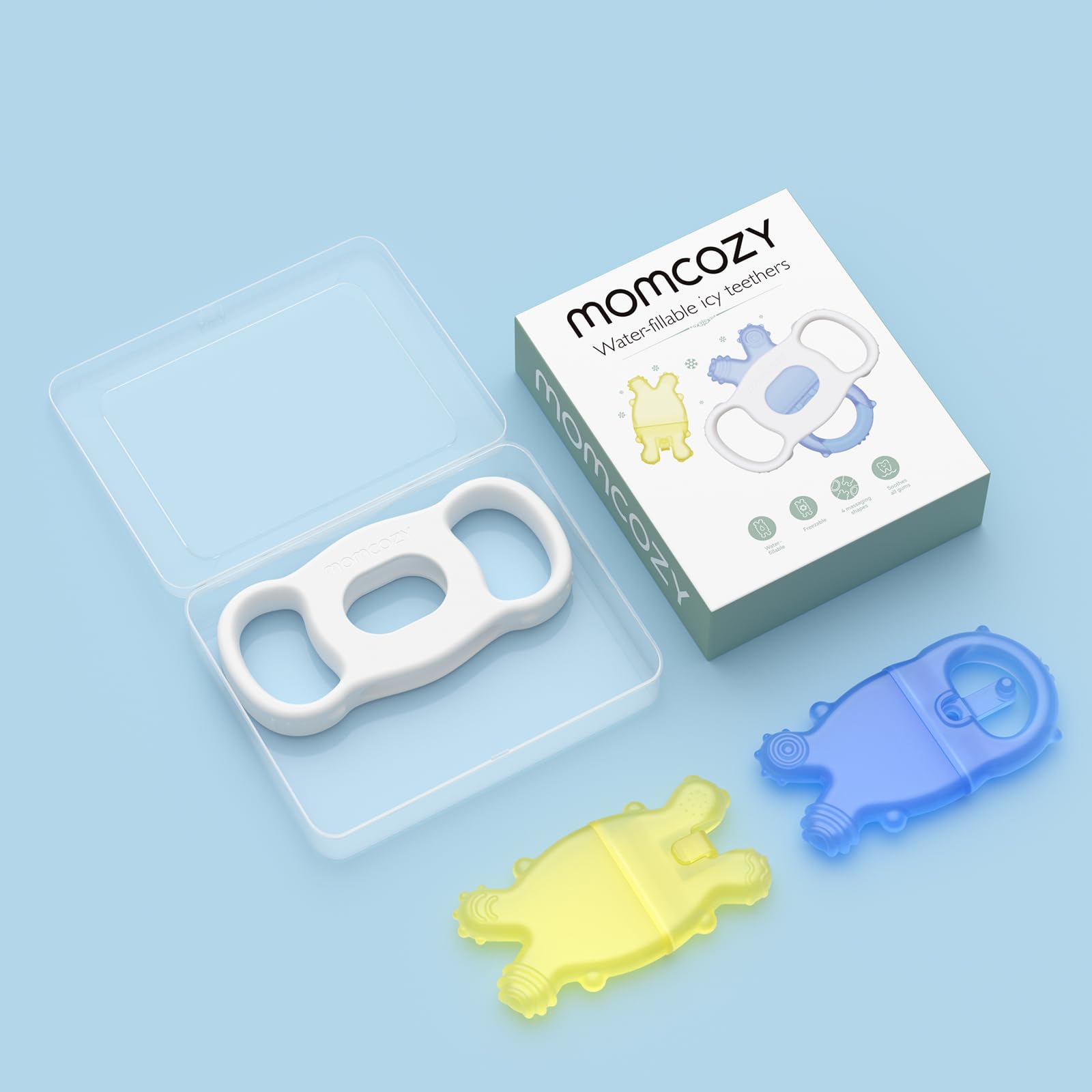 Momcozy water-fillable teether is easy to clean and dishwasher safe.