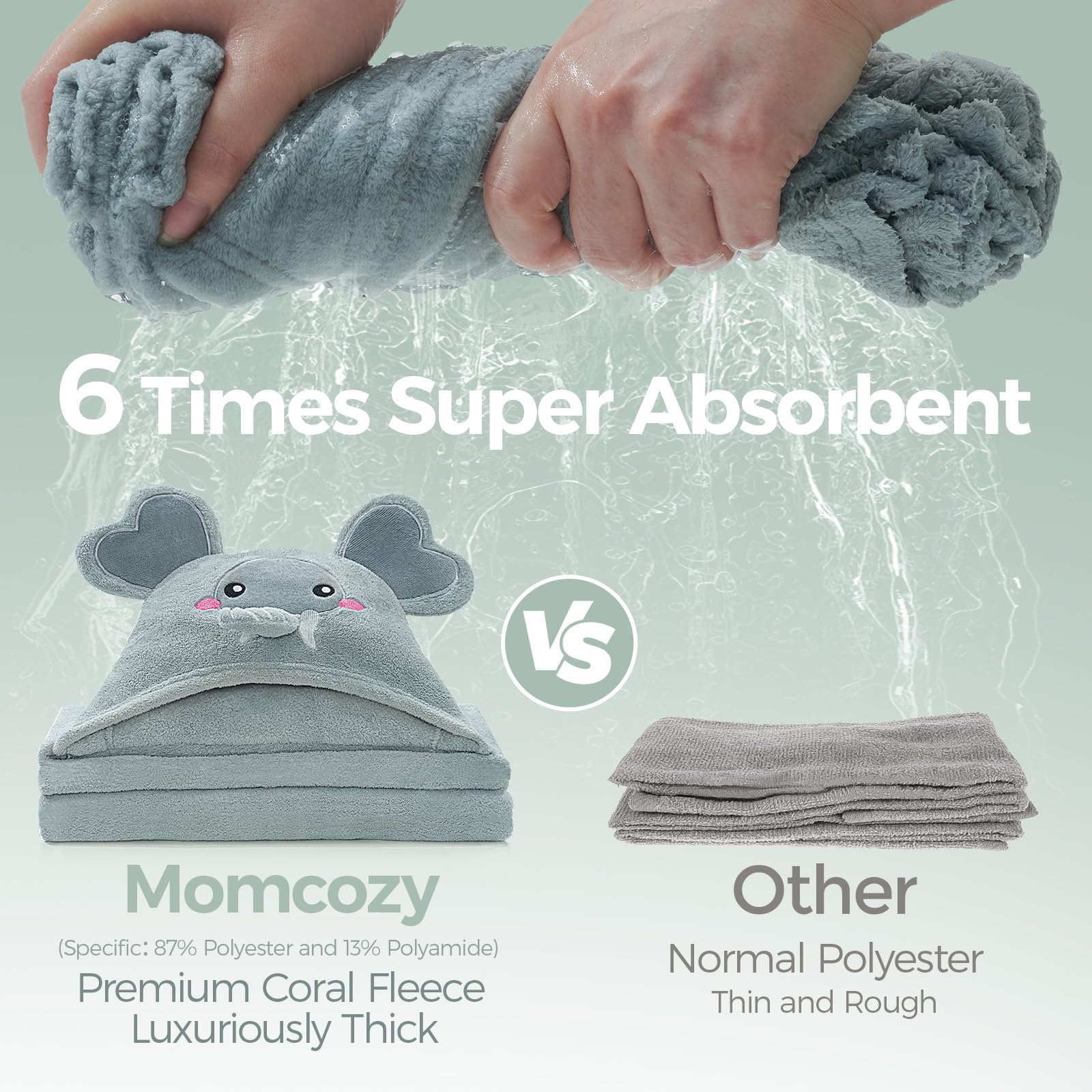 Momcozy large-wrap hooded towel fits newborns through toddlers securely