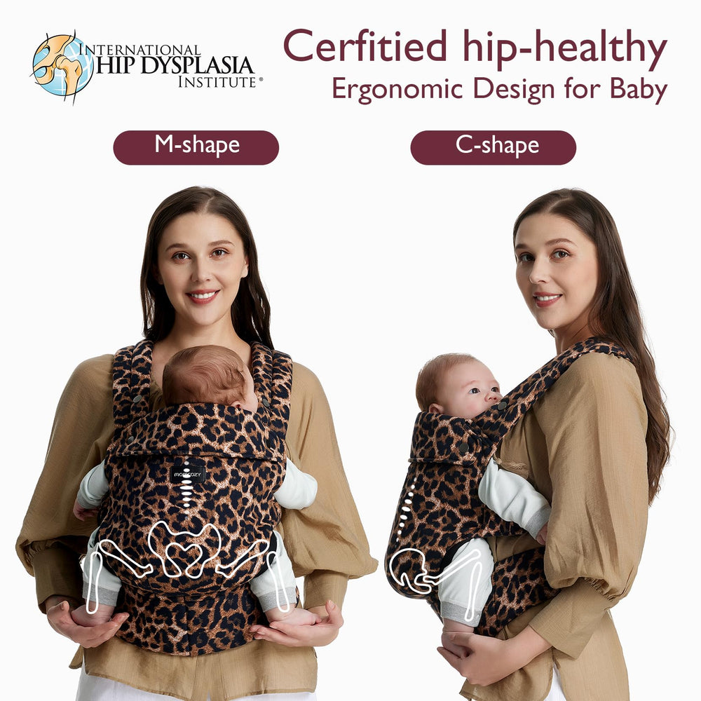 Momcozy Leopard adjustable sizing showcases growth from newborn to toddler.