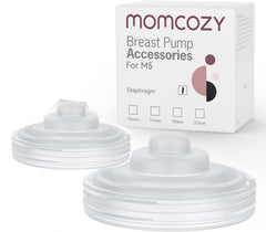 Momcozy M5 diaphragm 2pcs packaging shown for replacement, ready for easy pump maintenance.