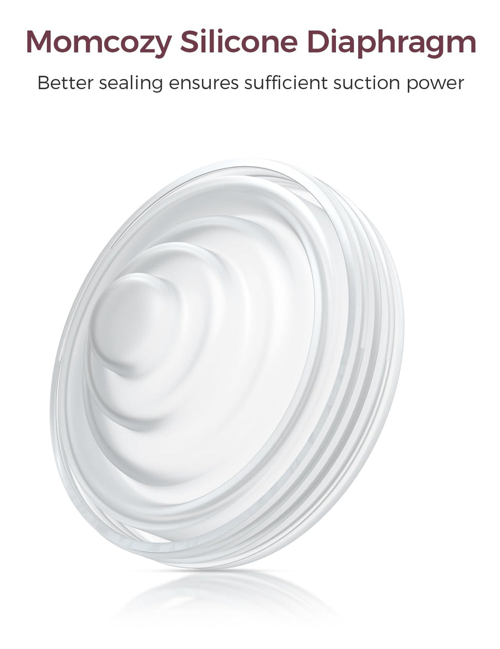 Momcozy M5 diaphragm closeup seal demonstrates secure fit to reduce leakage potential.