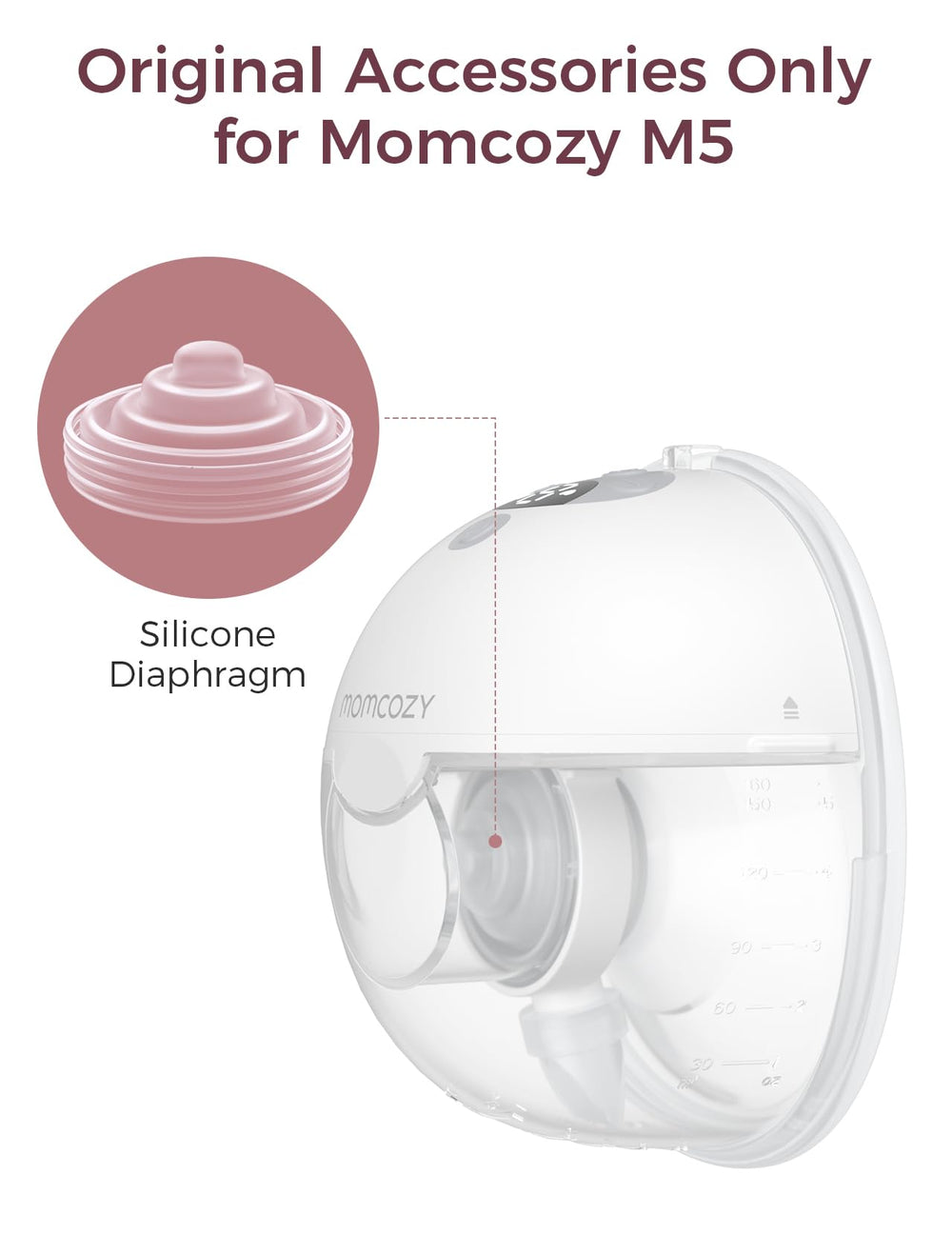 Momcozy M5 duckbill valve drain-bottom view highlights milk flow and container drainage.