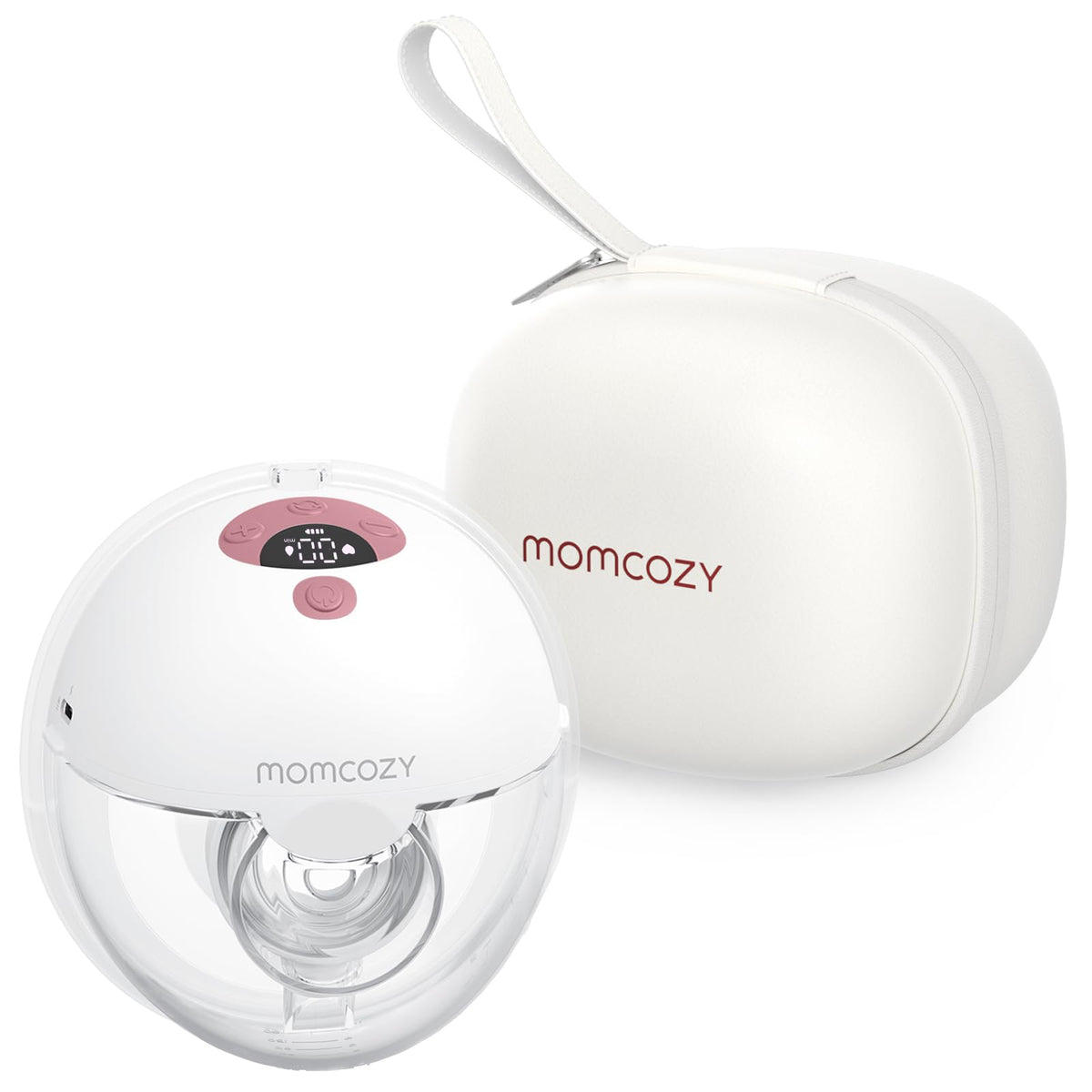 Momcozy M5 hands-free wearable breast pump in cozy red for on-the-go pumping