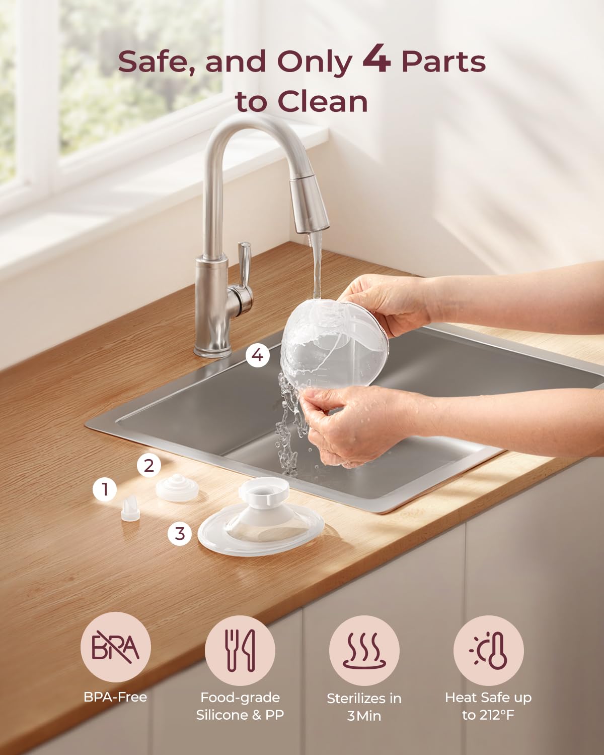 Momcozy M5 Lite easy-clean four-part set for quick hygiene