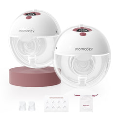 Momcozy M5 Lite wearable pump front view showing discreet hands-free pumping