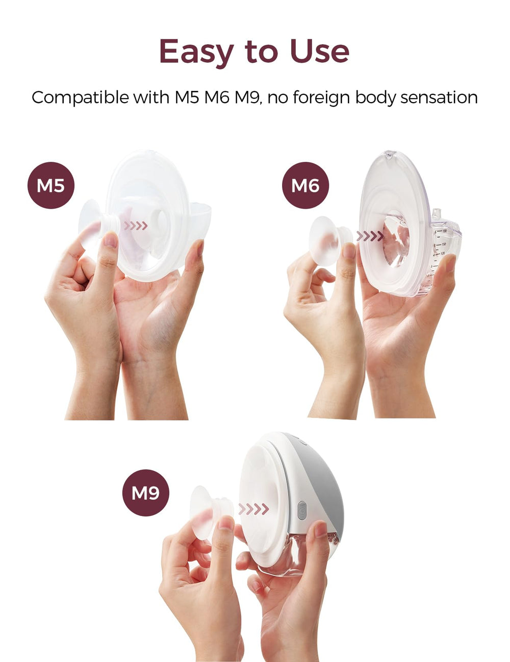 Momcozy m5-m6-m9 compatibility inserts highlight universal fit across multiple pump models
