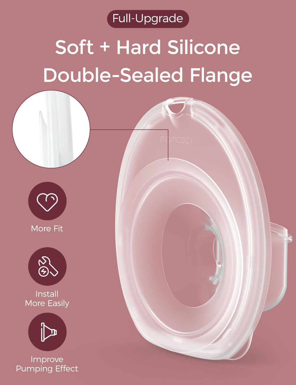 Momcozy M6 milk collector in translucent design for monitoring milk flow.