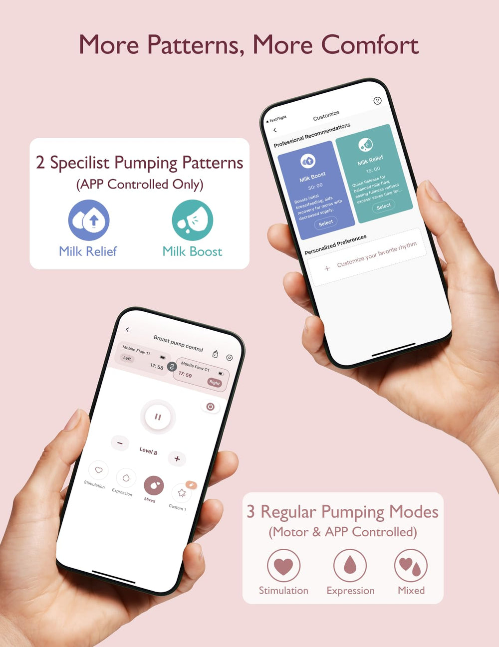 Momcozy M9 personalized modes tailor pumping sessions for comfort and efficiency.
