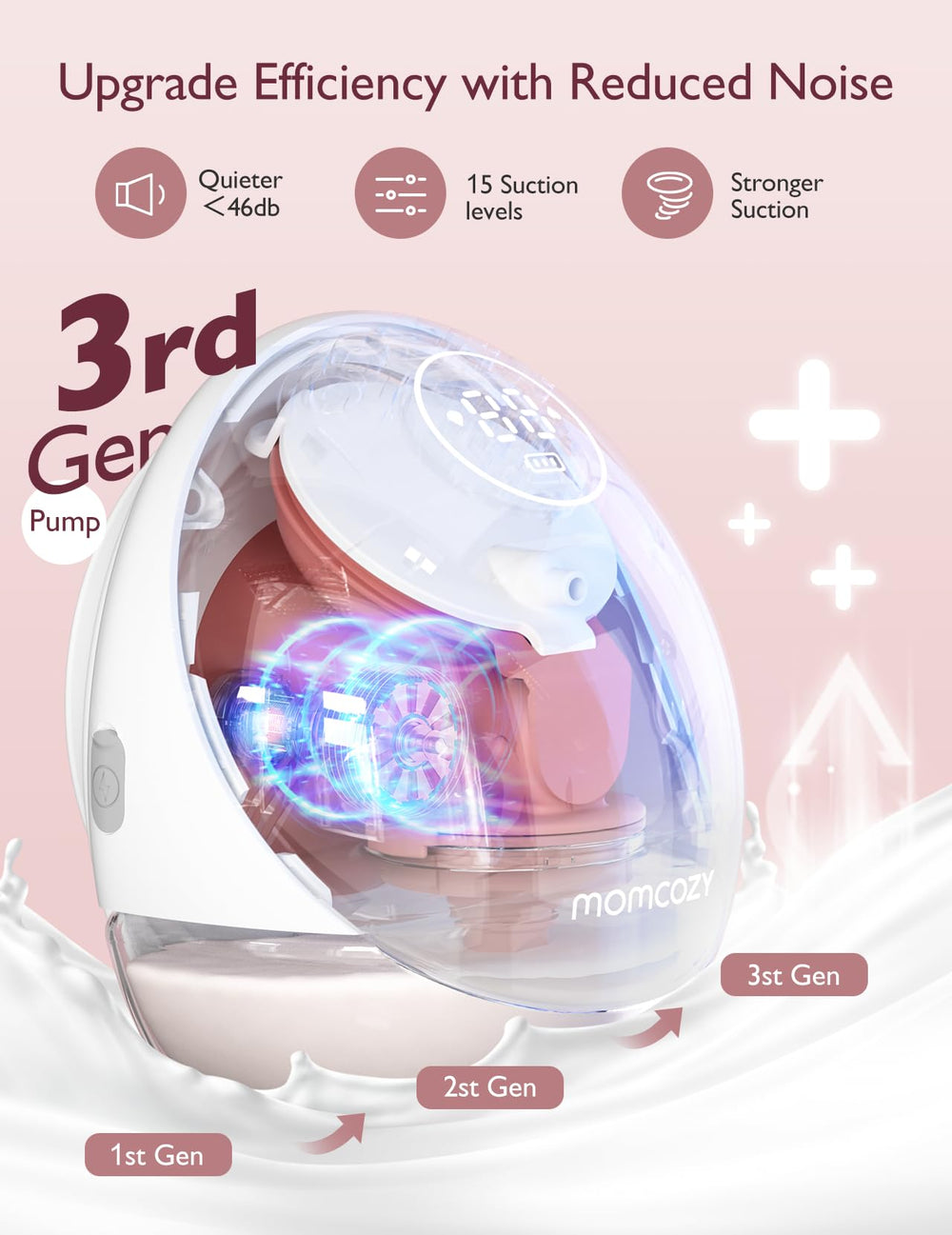 Momcozy M9 offers 15 suction levels for adjustable comfort during sessions.