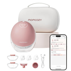 Momcozy M9 wearable pump in bra for discreet hands-free pumping.