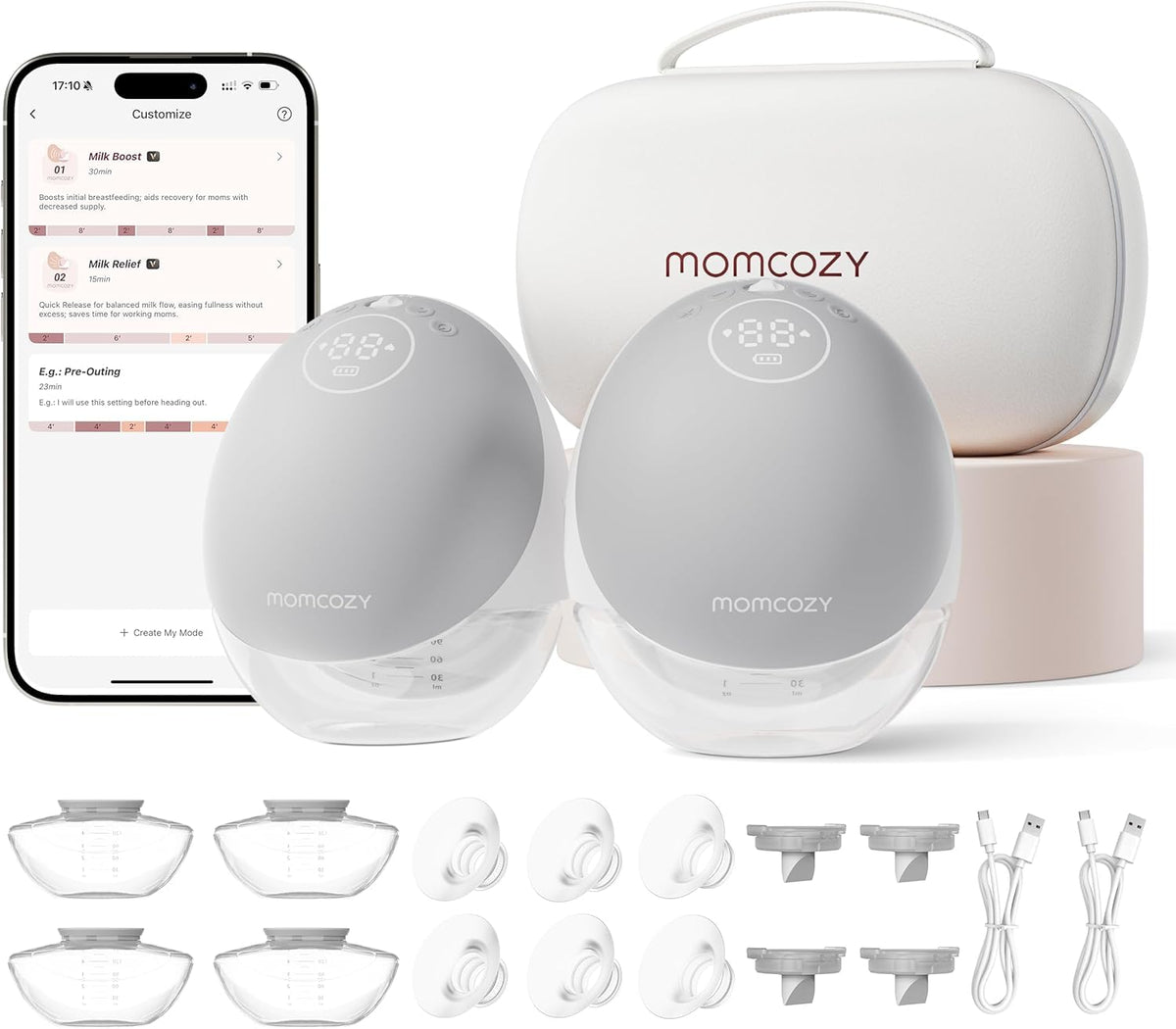 Momcozy M9 upgraded mobile flow pump with app control enabling hands-free pumping.