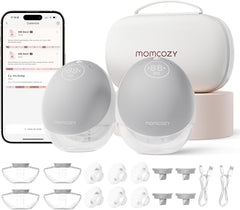 Momcozy M9 upgraded mobile flow pump with app control enabling hands-free pumping.