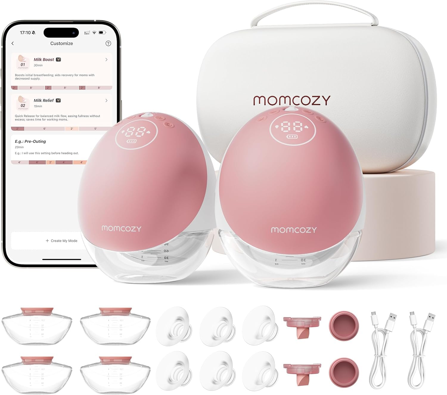 Momcozy M9 wearable pump in-bra for hands-free pumping and privacy.