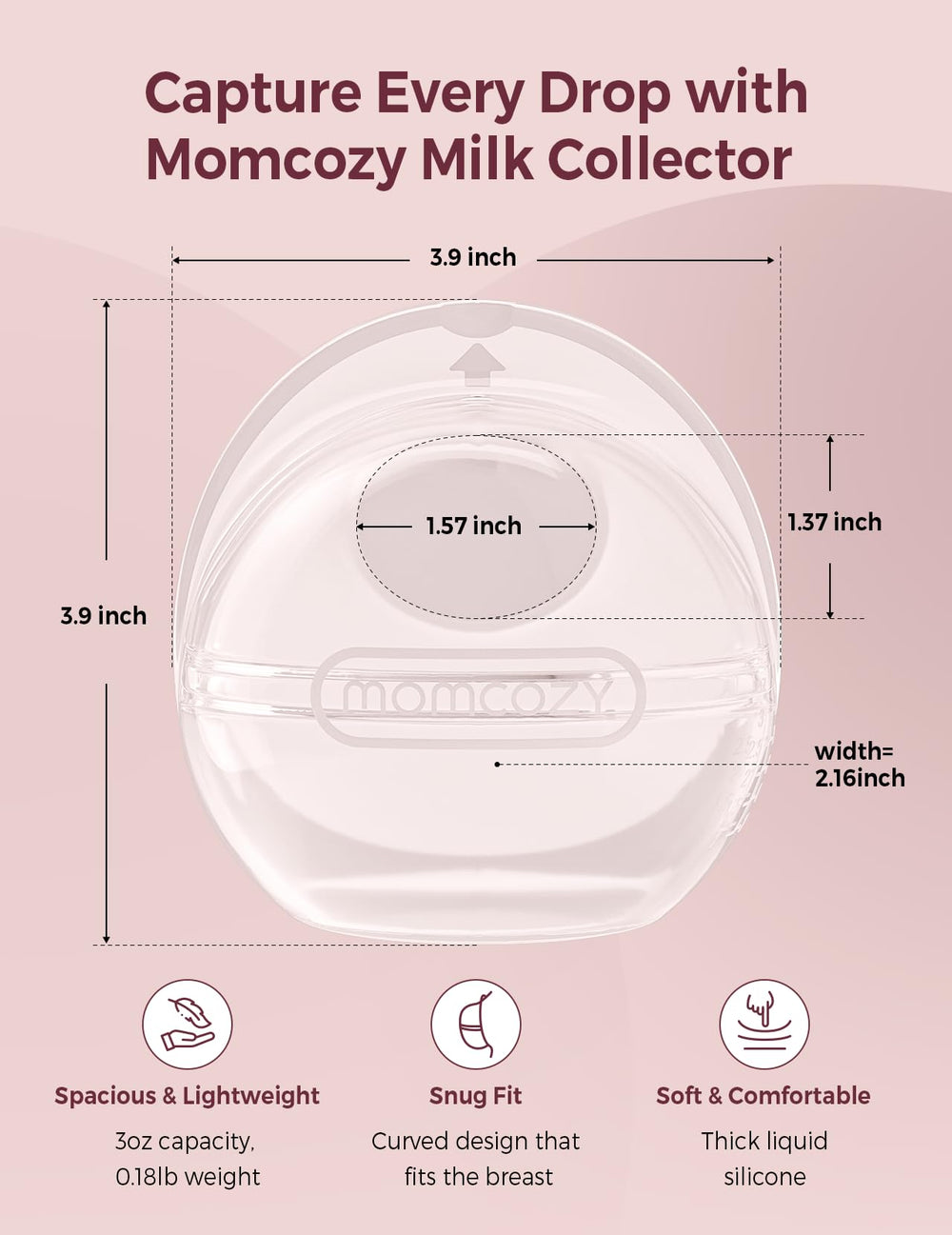Momcozy measurement markings on the collector help track milk volume.