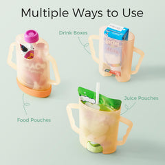 Momcozy mess-free design image highlights leak prevention during in-car or couch-time meals