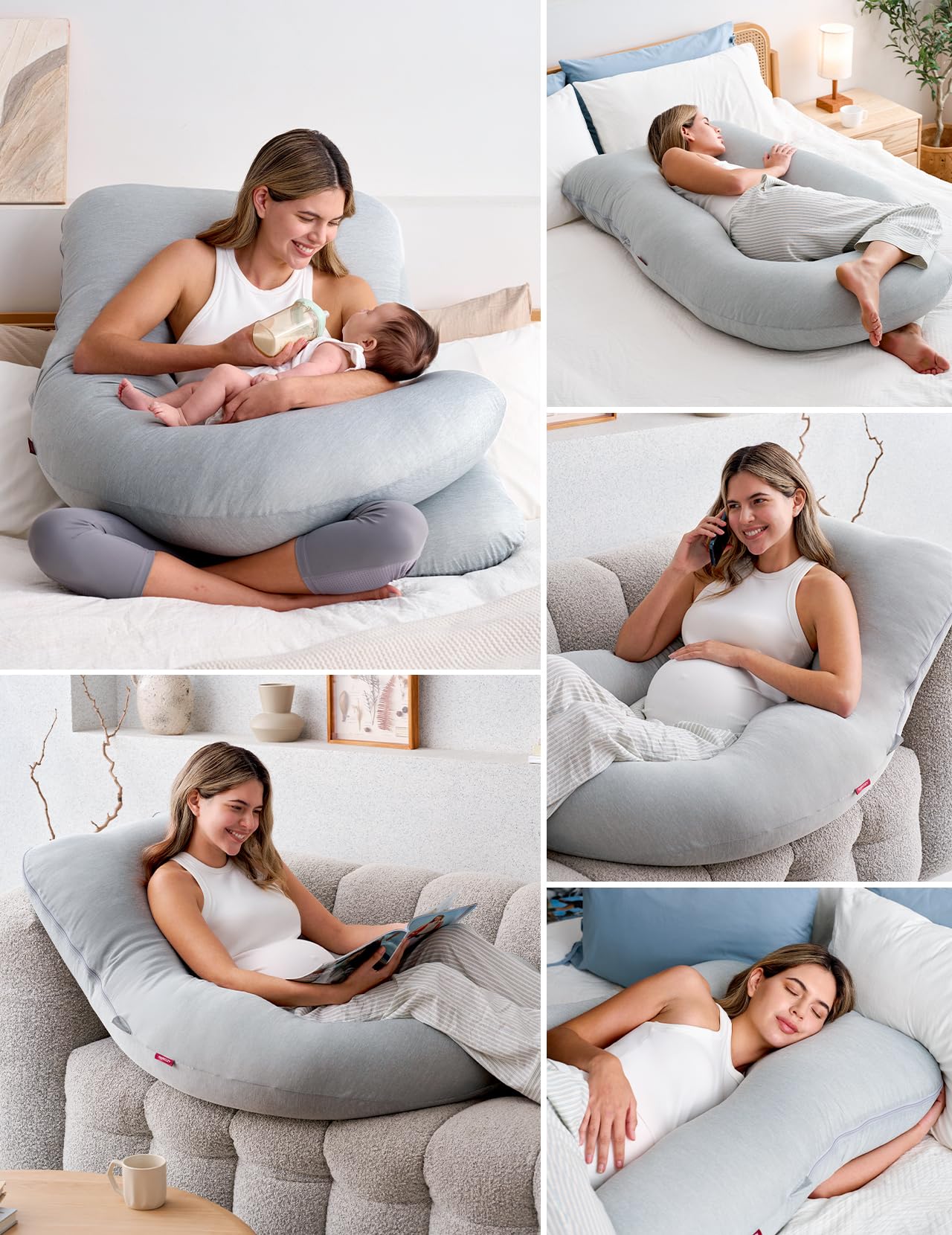 Momcozy multipurpose maternity pillow used while watching TV and reading