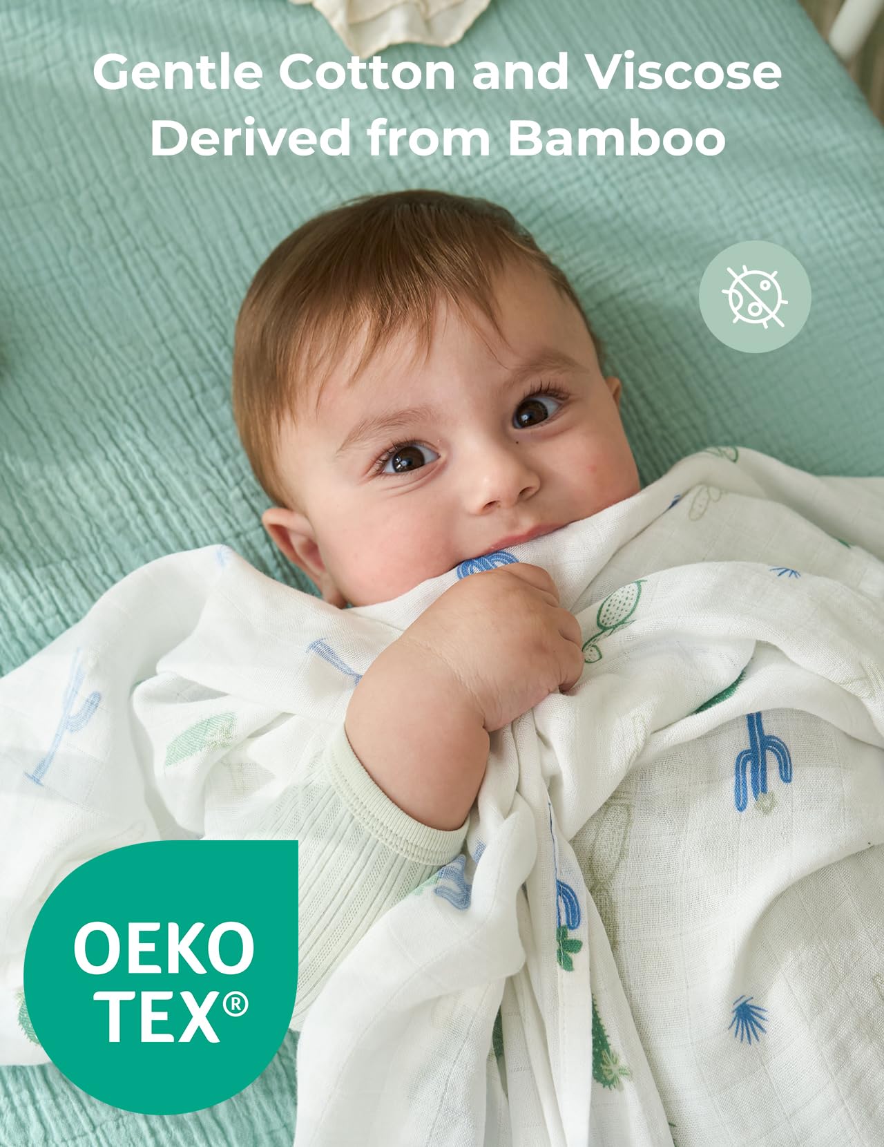 Momcozy muslin swaddle 47x47 size, large coverage for easy folds and versatile warmth.