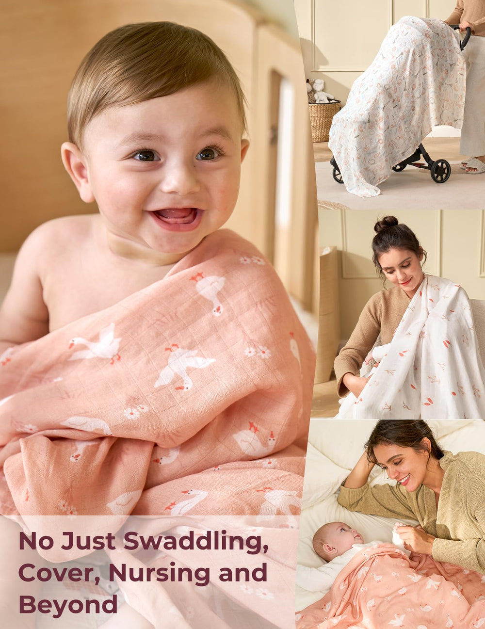 Momcozy swaddle showcases easy-care fabric that resists fading after washes