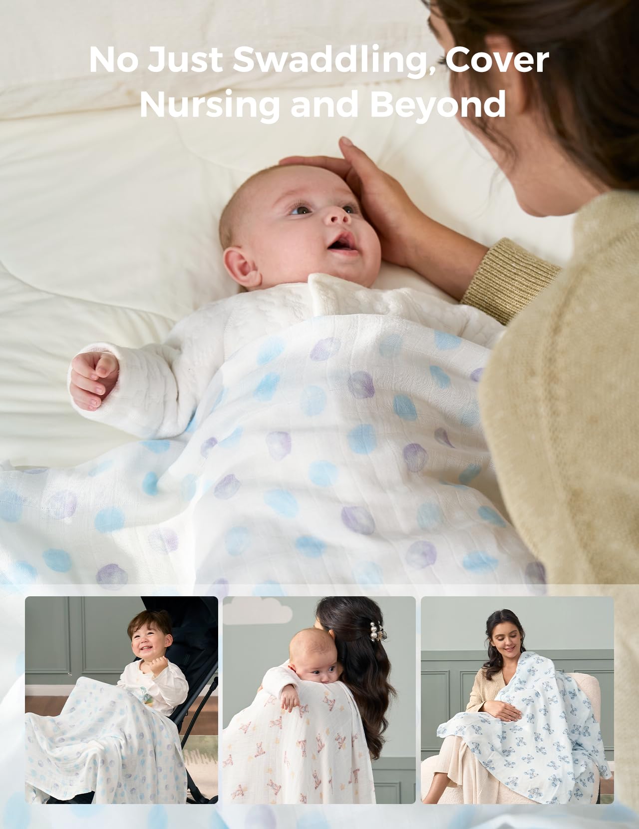 Momcozy Best Wishes Swaddle blanket color-variations add nursery-coordination and style.