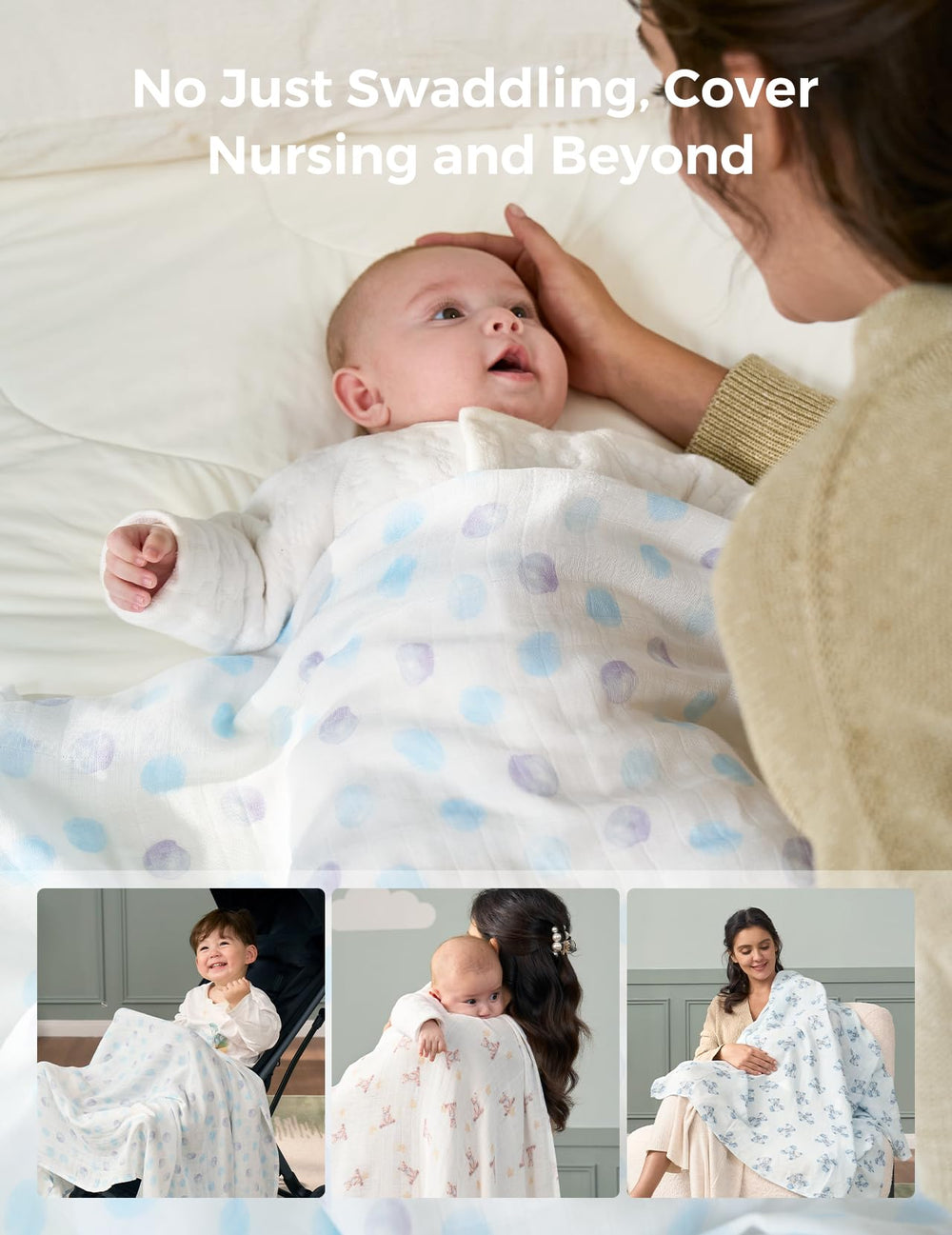 Momcozy Best Wishes Swaddle blanket color-variations add nursery-coordination and style.