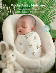 Momcozy Best Wishes Swaddle blanket large-size design for easy wrapping.